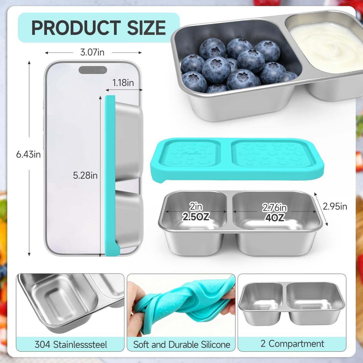 SOPHICO Stainless Steel Snack Containers for Kids, 8 oz Small Food Storage Container 1 Cup with Silicone Lid - Perfect 304 Metal Toddler Lunch Box for Daycare and School, Leak Proof (MIX, 4 PACK)