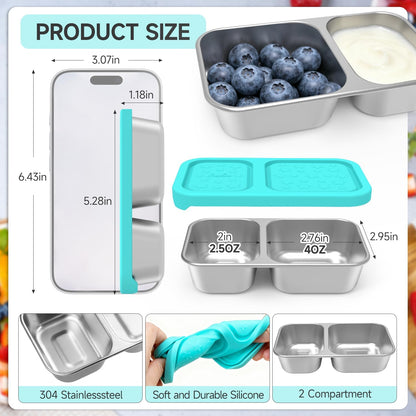 SOPHICO Stainless Steel Snack Containers for Kids, 8 oz Small Food Storage Container 1 Cup with Silicone Lid - Perfect 304 Metal Toddler Lunch Box for Daycare and School, Leak Proof (MIX, 4 PACK)