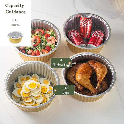 7.7" Round Aluminum Foil Containers with Lids (5 Pack) – Heavy Duty Disposable Takeout Pans for Meal Prep, Pasta, Casserole, Food Storage & Catering, 48oz