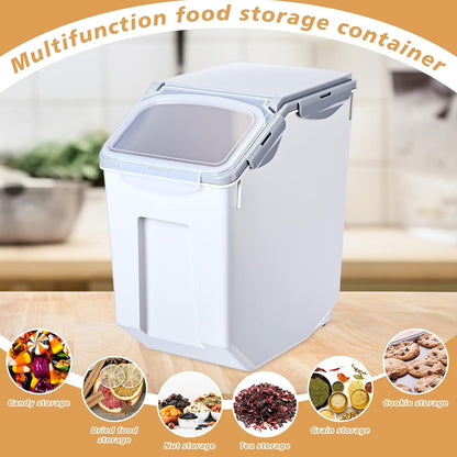 Umigy 4 Pack Rice Storage Container With Wheels Plastic Airtight Lid Flour Container Bin for Dog Pet Cereal Grain Dry Food, 15 Liter / 30 lbs (Blue)
