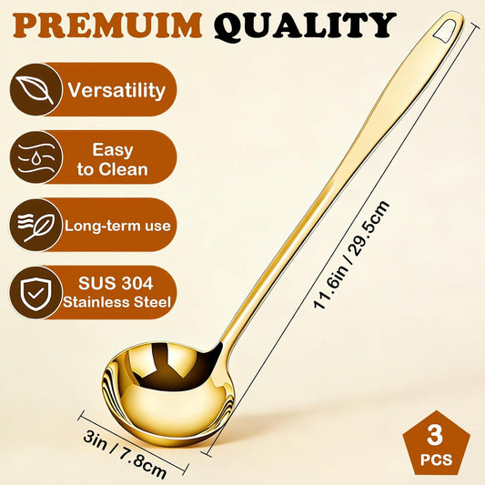 Gold Soup Ladle Stainless Steel Serving Spoon with Handle, 11.6 Inch