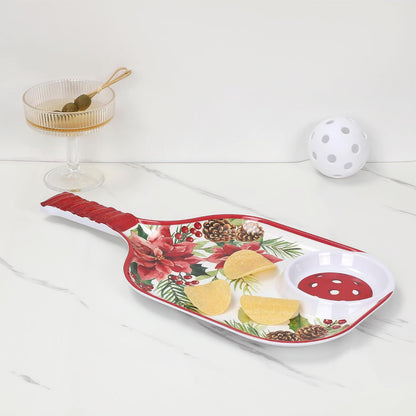 UPware Watermelon Melamine Chip and Dip Snack Tray, Summer Fruit Pickleball Paddle Shape Platter for Chips, Salsa, Fruits, and Appetizers, 15.75 x 8 Inch
