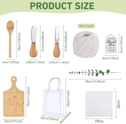 Baby Shower Prizes for Game Winners Bamboo Cheese Board Spoon Fork Butter Spreaders Plaid Towel Thank You Card and Gift Bags for Baby Shower Wedding Bridal Shower Favors (Acacia, 6 Sets)