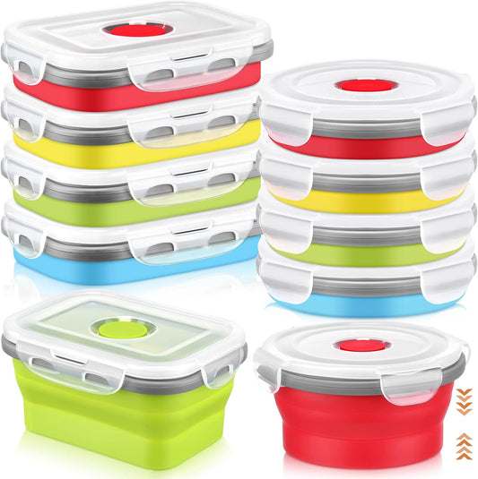 8 Pcs Small Silicone Collapsible Food Storage Containers with Airtight Lids Stacking Silicone Meal Prep Lunch Containers for Kitchen, Traveling, Leftover, Microwave Freezer Dishwasher Safe, 4 Colors