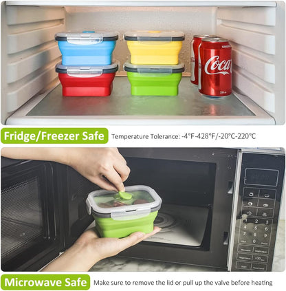 Collapsible Food Storage Containers with Lids, 4 Pack, 40 oz Silicone 1-Compartment Meal Prep Containers Reusable, Lunch Bento Boxes for Adults, Microwave Freezer Dishwasher Safe, BPA-Free, Black