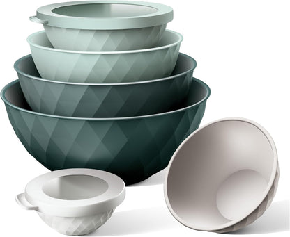 COOK WITH COLOR Mixing Bowls with Lids - 12 Piece Plastic Nesting Bowls Set includes 6 Prep Bowls and 6 Lids, Microwave Safe Mixing Bowl Set, Pink Embossed - Colors A