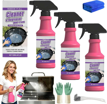 Fast Acting Heavy Duty Grill Degreaser Spray,2026 New BBQ Degreaser Cleaner Heavy Duty,120 ML Outdoor Grills Cleaner,Easily Lifts Baked-On Carbon and Grease,For Kitchen Grates and Racks (3PC)