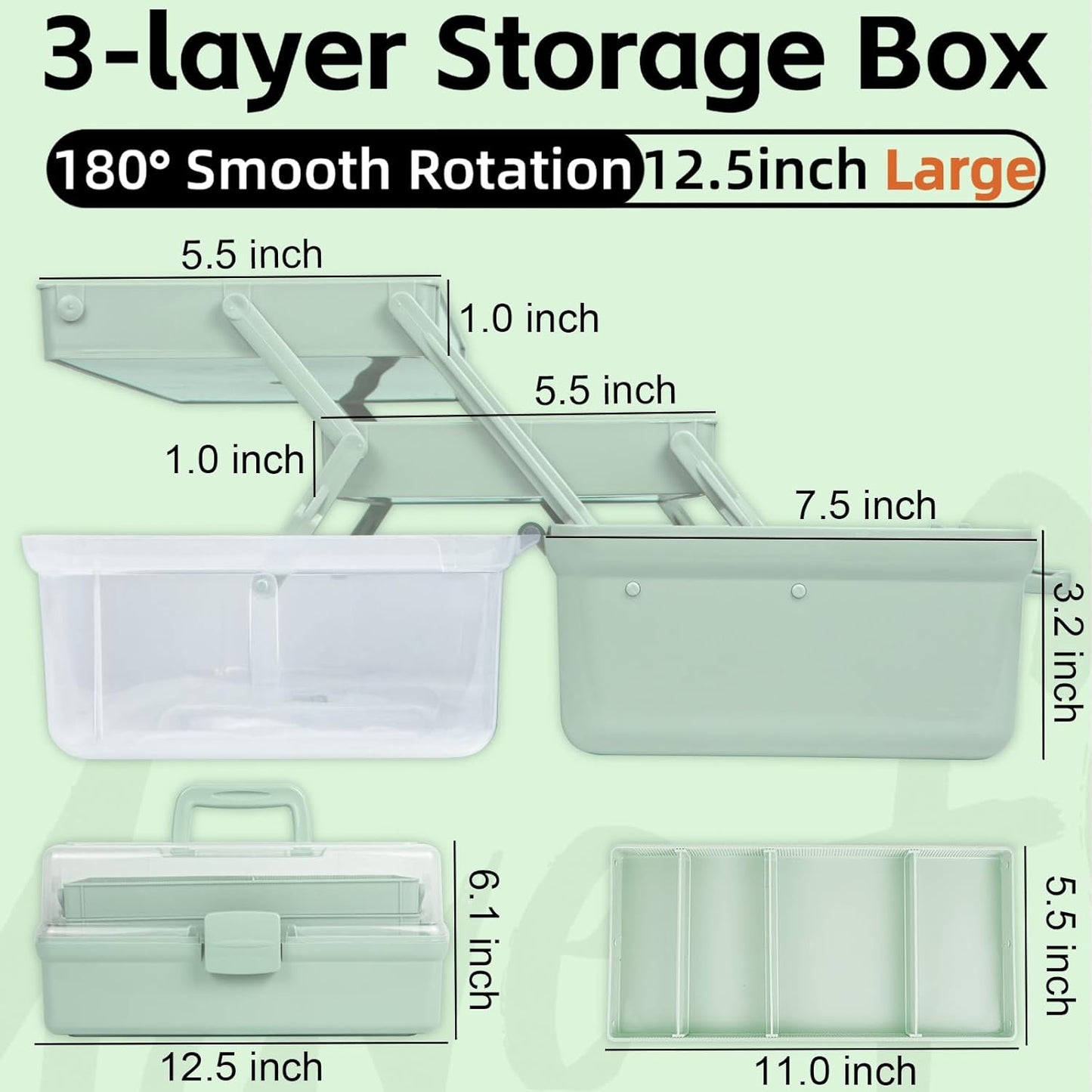 TERGOO 12.5in 3-Layer Multipurpose Craft Organizers and Storage with Adjustable Dividers, Portable Tackle Box, Folding Art & Craft Case for Medicine, Tool, Sewing Organizer (White)