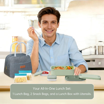 JBGOYON Bento Box and Lunch Bag Set, Leak-Proof Lunch Box for Adults and Kids with Built-in Utensils, Insulated for Work School Travel, Microwave & Dishwasher Safe, All-in-One (Purple)