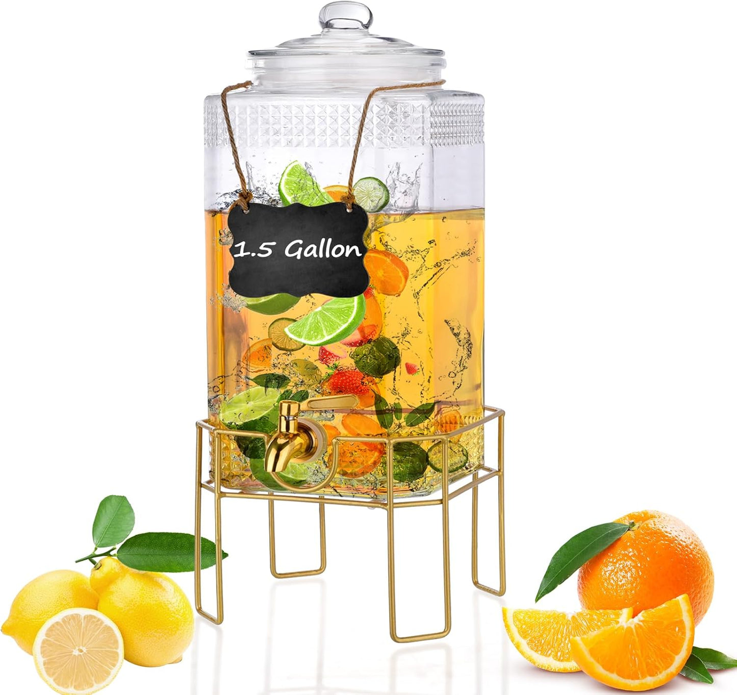 Drink Dispenser,2 Gallon Drink Dispensers for Parties,Beverage Dispenser with Stand,Glass Lid and Stainless Steel Spigot Leak-proof, Ideal for Lemonade,Juice, Tea, and Party Drinks