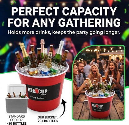 Red Cup Living Large Party Ice Bucket, 201 oz Insulated Drink Cooler for Parties, Bar & Kitchen, Durable Plastic Beer, Wine & Champagne Beverage Tub for Holiday
