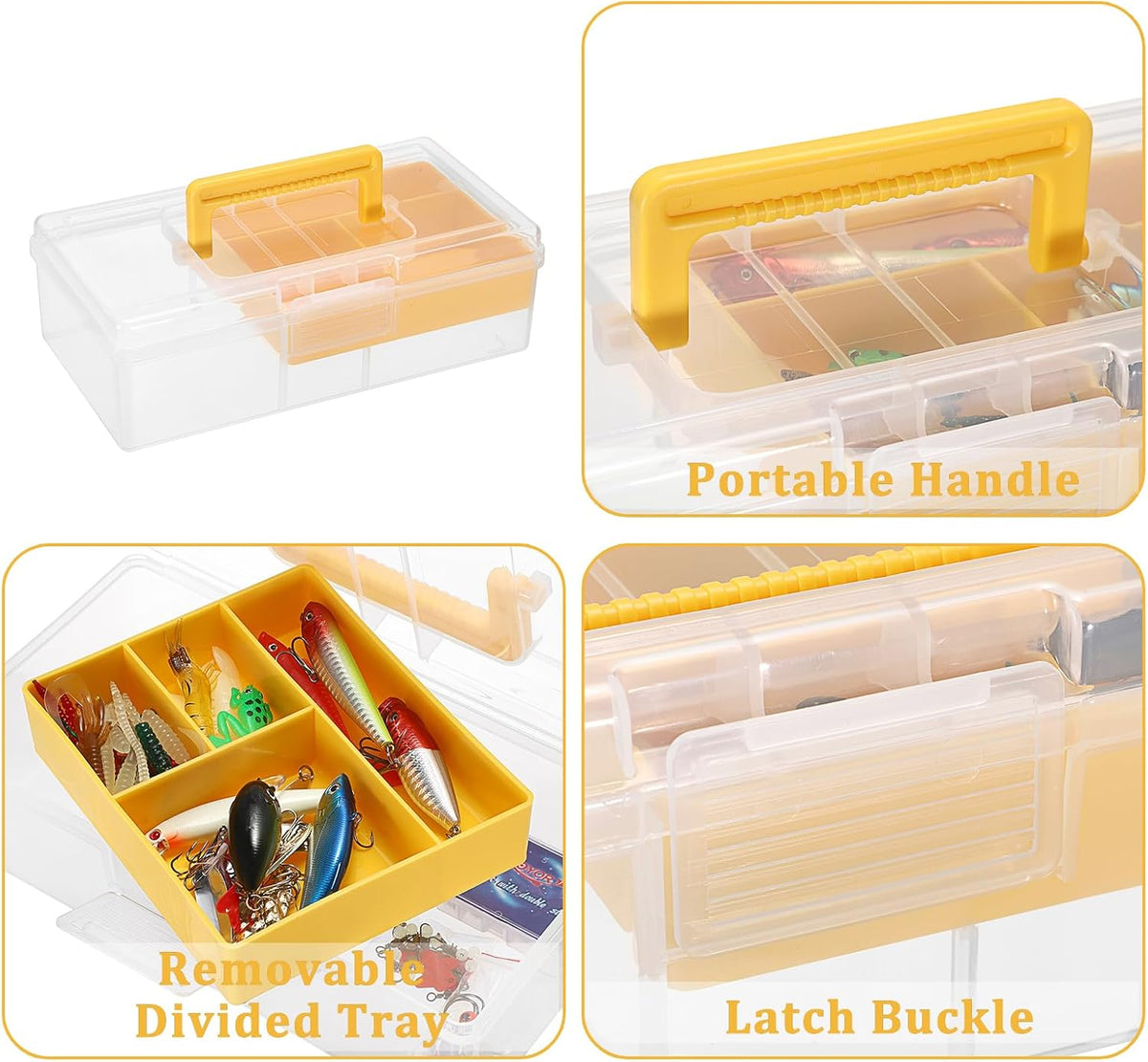 JUXYES Clear Art Craft Supply Storage Bin Sewing Box With Handle Lid | Clear Stackable Latching Craft Storage Bin for School Office, Organizing Stationery, Sewing, Art Craft, DIY Supplies