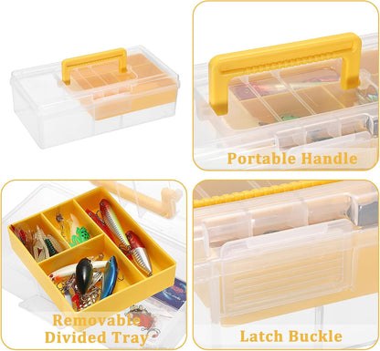 JUXYES Clear Art Craft Supply Storage Bin Sewing Box With Handle Lid | Clear Stackable Latching Craft Storage Bin for School Office, Organizing Stationery, Sewing, Art Craft, DIY Supplies