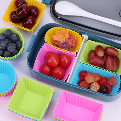 24Pack Silicone Muffin Cups, Reusable Cupcake Liners Molds for Baking, 3 Shapes Lunch Box Bento Dividers-Round, Square, and Rectangular (Orange Series, Regular Size)