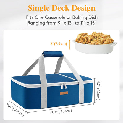LUNCIA Insulated Single Decker Casserole Carrier, Lasagna Lugger Tote Keeps Food Hot or Cold, Thermal Lunch Bag for Potluck Parties, Picnic and Cookouts, Fits 9" x 13" Baking Dish, Black