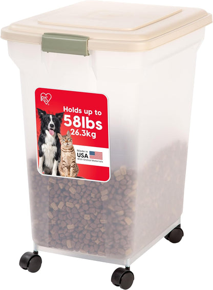 IRIS USA Dog Food Storage Container 58 Lb, Airtight Large Pet Food Storage Bin with Wheels, for Dog Cat Bird Chicken Food, Holds Up to 58 lbs, Keep Fresh, BPA Free, Made in USA, Black