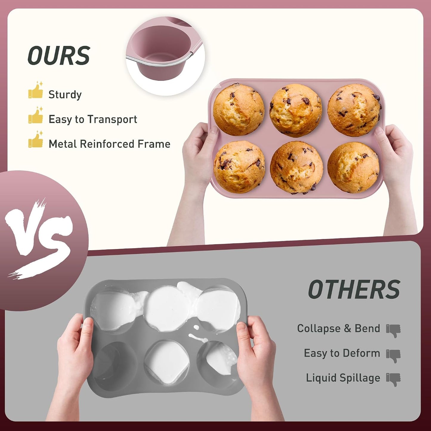2 Pack 12 Cups Silicone Muffin Pan with Metal Reinforced Frame Regular Size Silicone Molds Cupcake Cake Baking Pans Cookie Baking Chocoflan Cupcake Mold Nonstick Muffin Tin Home Baking Supplies