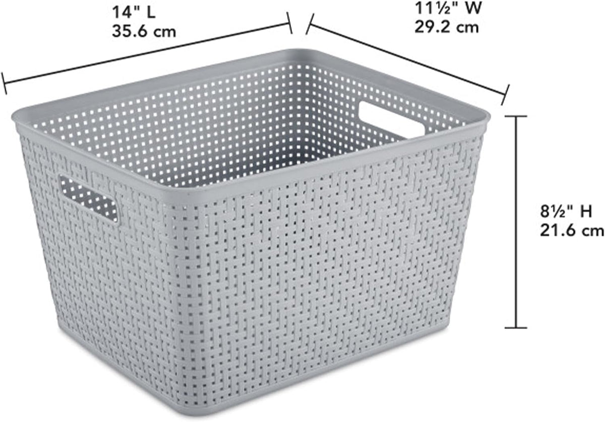 Sterilite 6-Pack Tall Basket, Woven Plastic Storage Baskets for Organization, Cement - Organizing Bin Containers with Handles for Bedroom, Bathroom, Dorm, and Closet