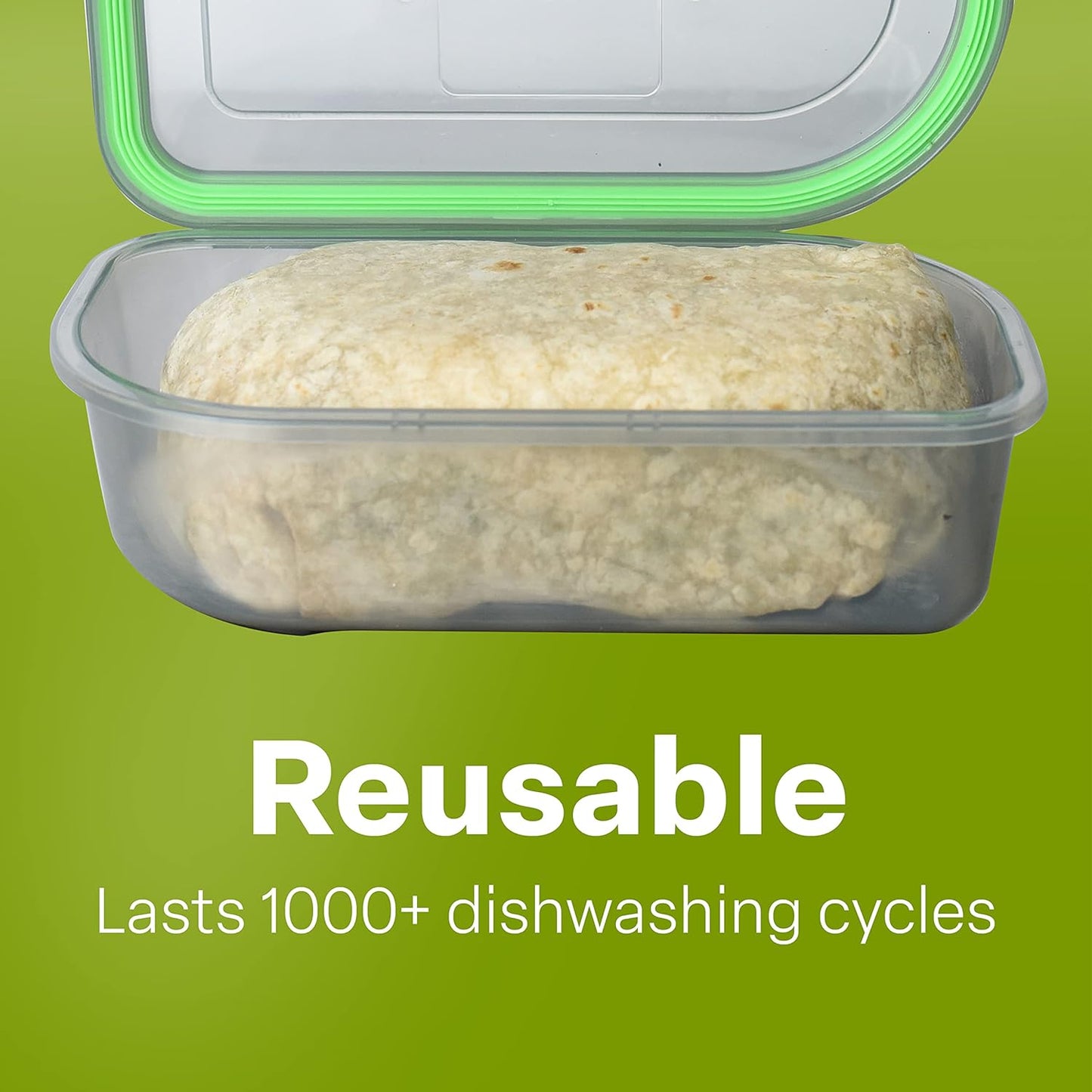 MyGo Container Large To-Go 3-Compartment Food Containers, Pack Of 3, 9-3/8" X 9-3/8" X 2-1/2", Reusable, Microwave Safe, NSF Certified, Smoke/Green