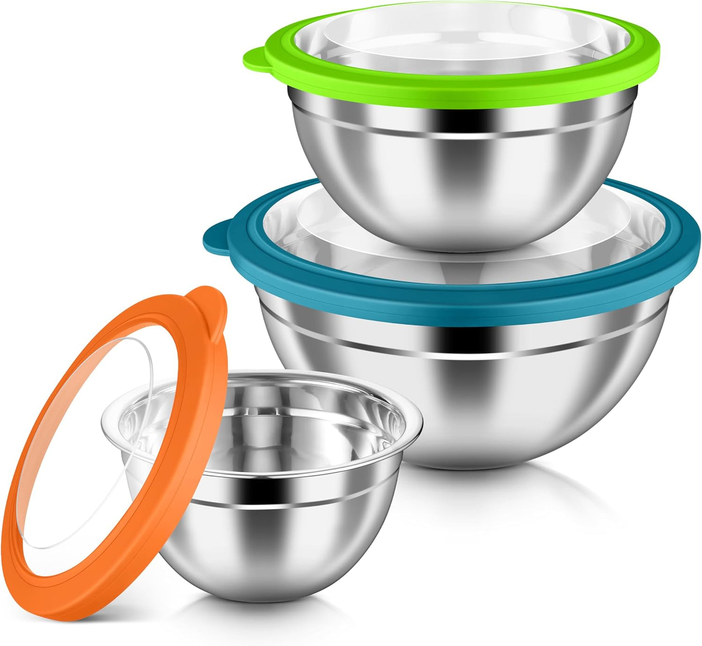 HaWare Mixing Bowls with Airtight Clear Lids, 6-Piece Stainless Steel Strong Nesting Bowls Set, Metal Salad Bowl for Cooking, Prepping, Baking, Serving & Food Storage, Size 4.6, 3, 1.5QT, Khaki