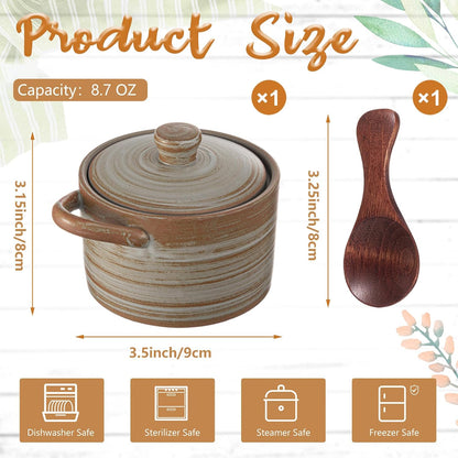 Honeydak Speckled Ceramic Salt Cellar with Lid and Wooden Spoon, Rustic Farmhouse Salt Pepper Cellar Holder for Mothers Day, Housewarming Gift, Heavyweight Spices Jar (Green)