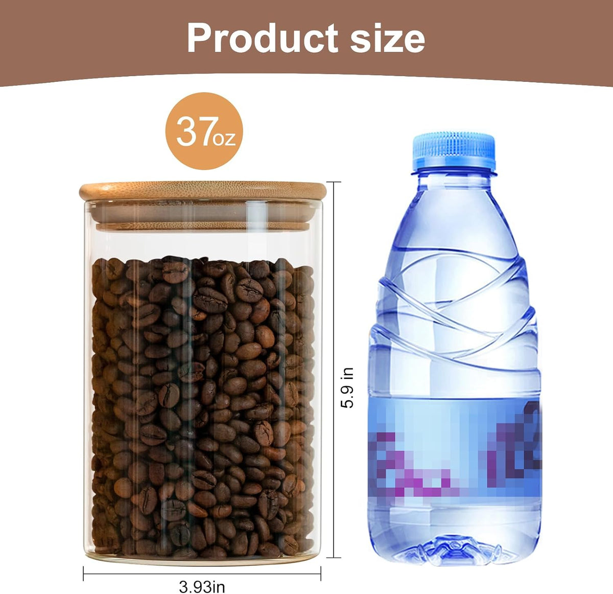 Glass Food Storage Jars 37 oz Set of 6,Glass Storage Containers Clear Glass Food Canister with Bamboo Lid Airtight For Serving Tea, Coffee, Flour, Sugar, Candy, Cookie, Spice and More (Square)