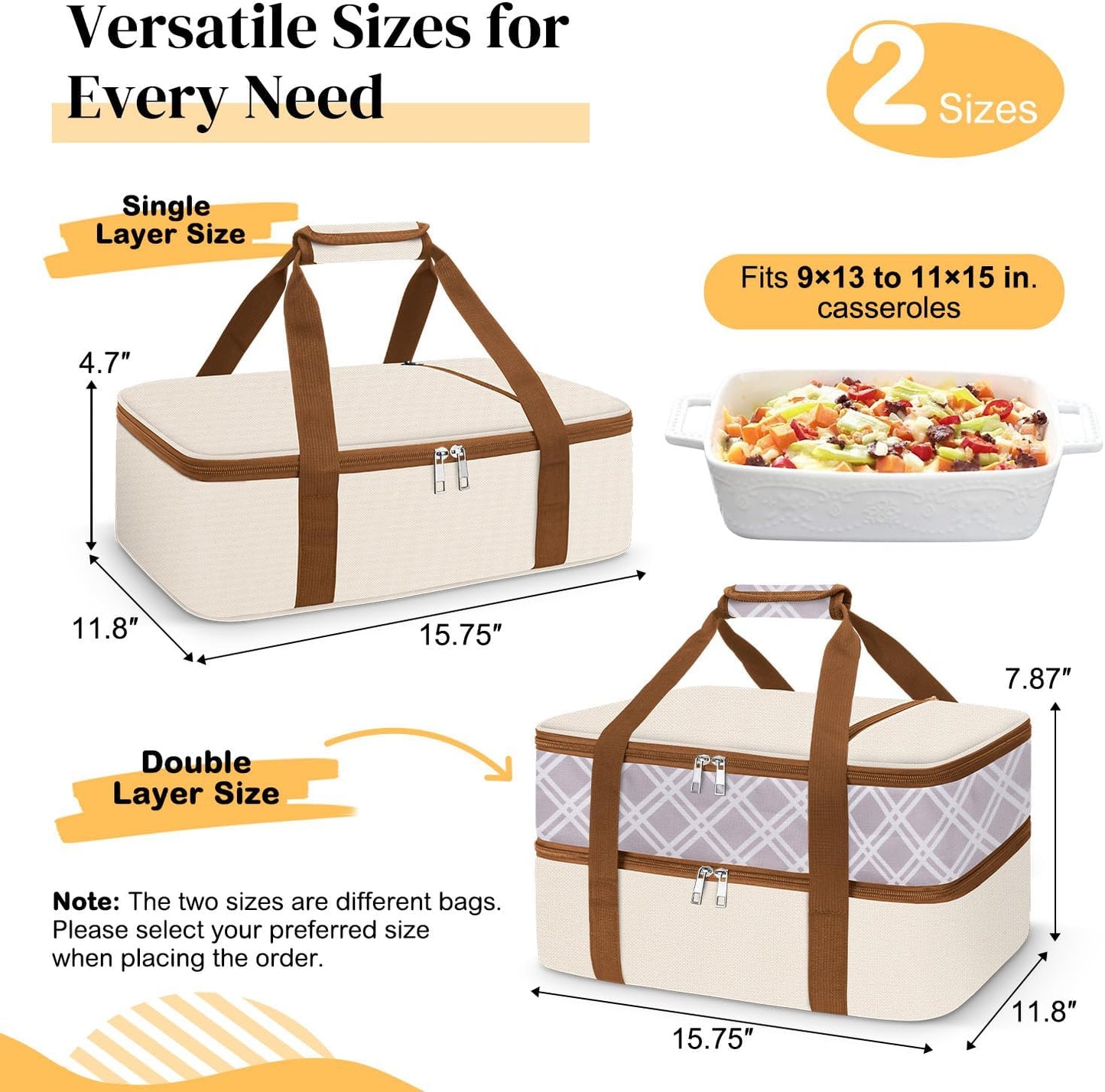 Coobiiya Insulated Casserole Carrier,Lasagna Lugger Tote Keeps Food Hot or Cold,Thermal Lunch Bag Warmer & Cooler Carrier Bag,Portable Tote Bag Fits 9" x 13" Baking Dish for Picnic and Cookout