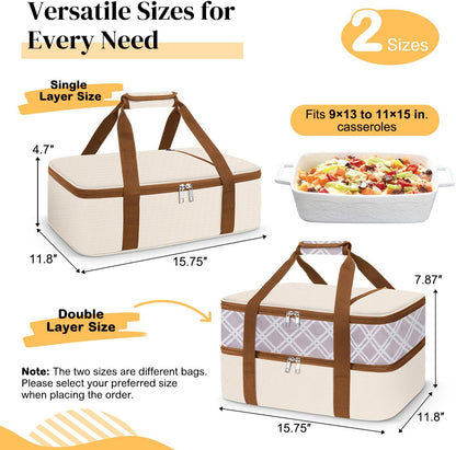 Coobiiya Insulated Casserole Carrier,Lasagna Lugger Tote Keeps Food Hot or Cold,Thermal Lunch Bag Warmer & Cooler Carrier Bag,Portable Tote Bag Fits 9" x 13" Baking Dish for Picnic and Cookout