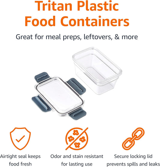 Amazon Basics Tritan Plastic Food Storage Containers with Airtight Locking Lids, 11 Containers, Clear, 22-Piece Set