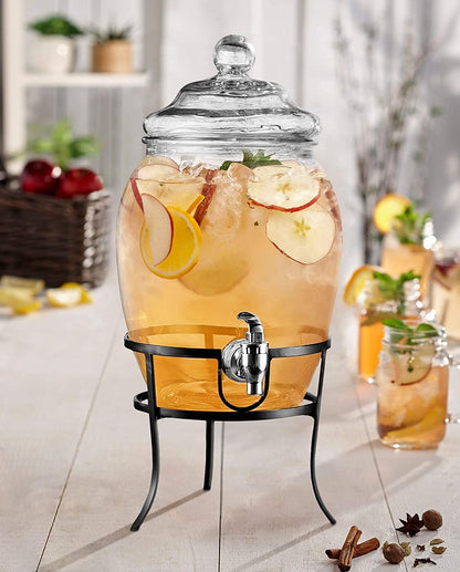 Style Setter Beverage Dispenser Cold Drink Dispenser w/ 2-Gallon Capacity Glass Jug, Metal Stand & Leak-Proof Acrylic Spigot, Glass Lid, Great for Parties, Weddings & More