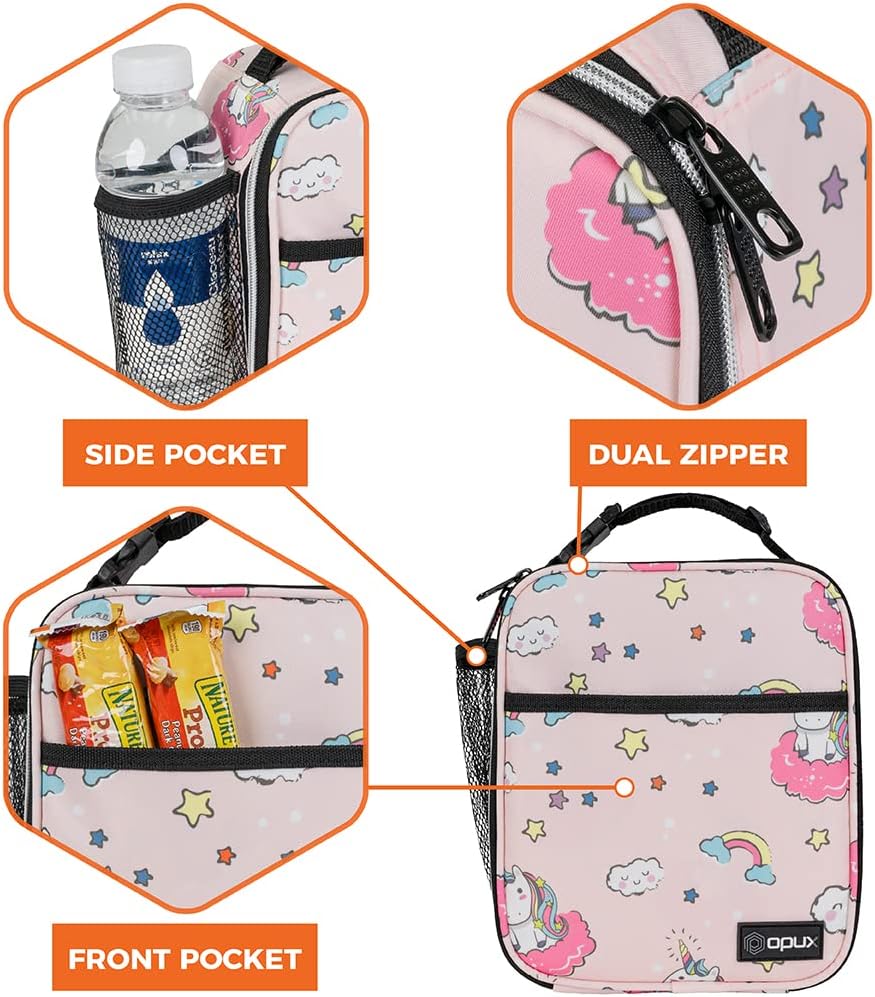 opux Premium Insulated Lunch Box, Soft School Lunch Bag for Kids Boys Girls, Leakproof Small Lunch Pail Men Women Work, Reusable Compact Cooler Tote Lunchbox for Office Adult, Black