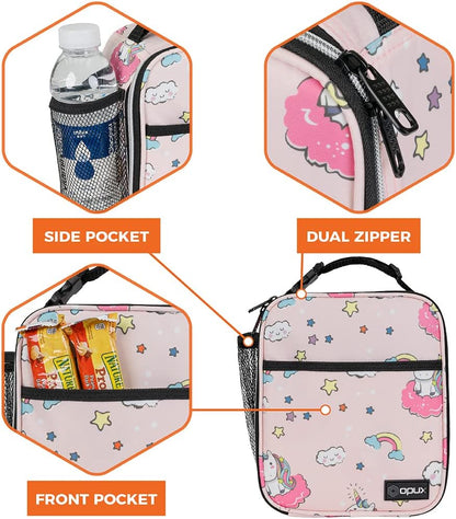 opux Premium Insulated Lunch Box, Soft School Lunch Bag for Kids Boys Girls, Leakproof Small Lunch Pail Men Women Work, Reusable Compact Cooler Tote Lunchbox for Office Adult, Black
