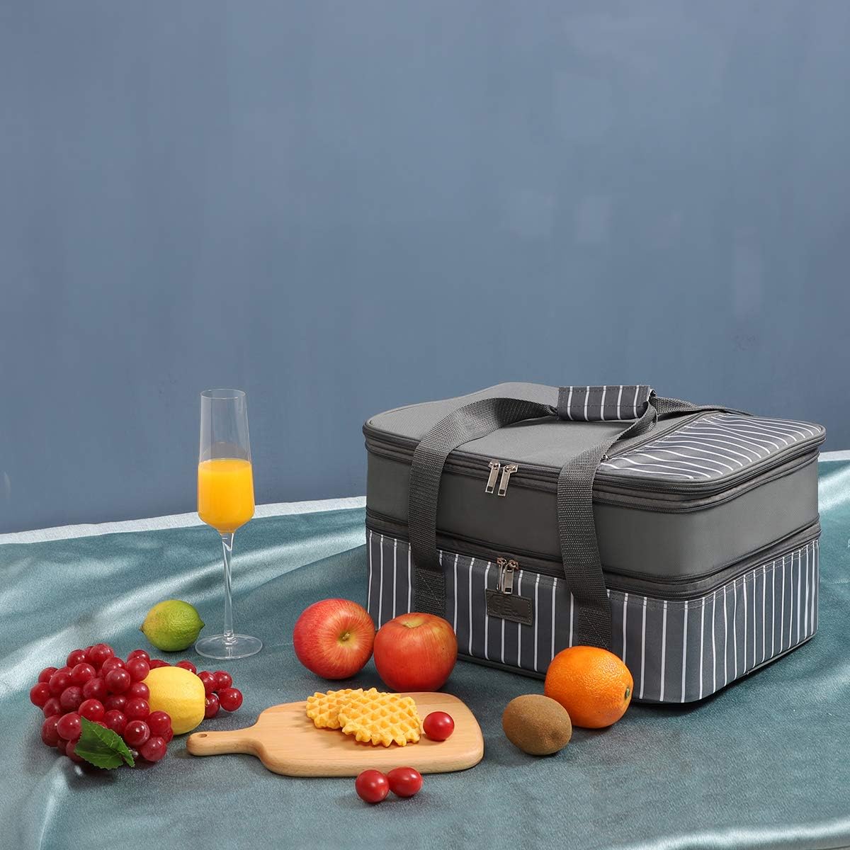FE FUN ELEMENTS Casserole Carrier, Expandable Insulated Casserole Carriers for Hot or Cold Food, Lasagna Lugger for Parties, Fits 9" x 13" Baking Dish, Grey