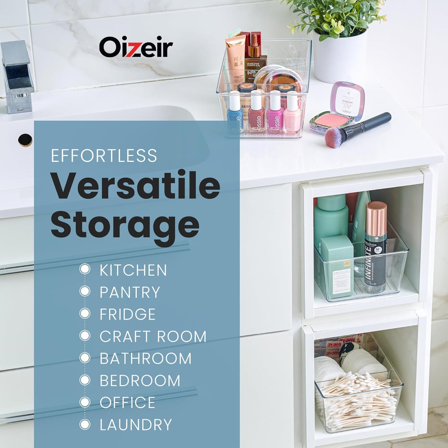 Oizeir 8 Pack Clear Plastic Storage Bins with Handles – Stackable Fridge Organizer Bins for Refrigerator, Freezer, Pantry, Kitchen Cabinet & Cupboard Organization, BPA-Free Acrylic, Transparent