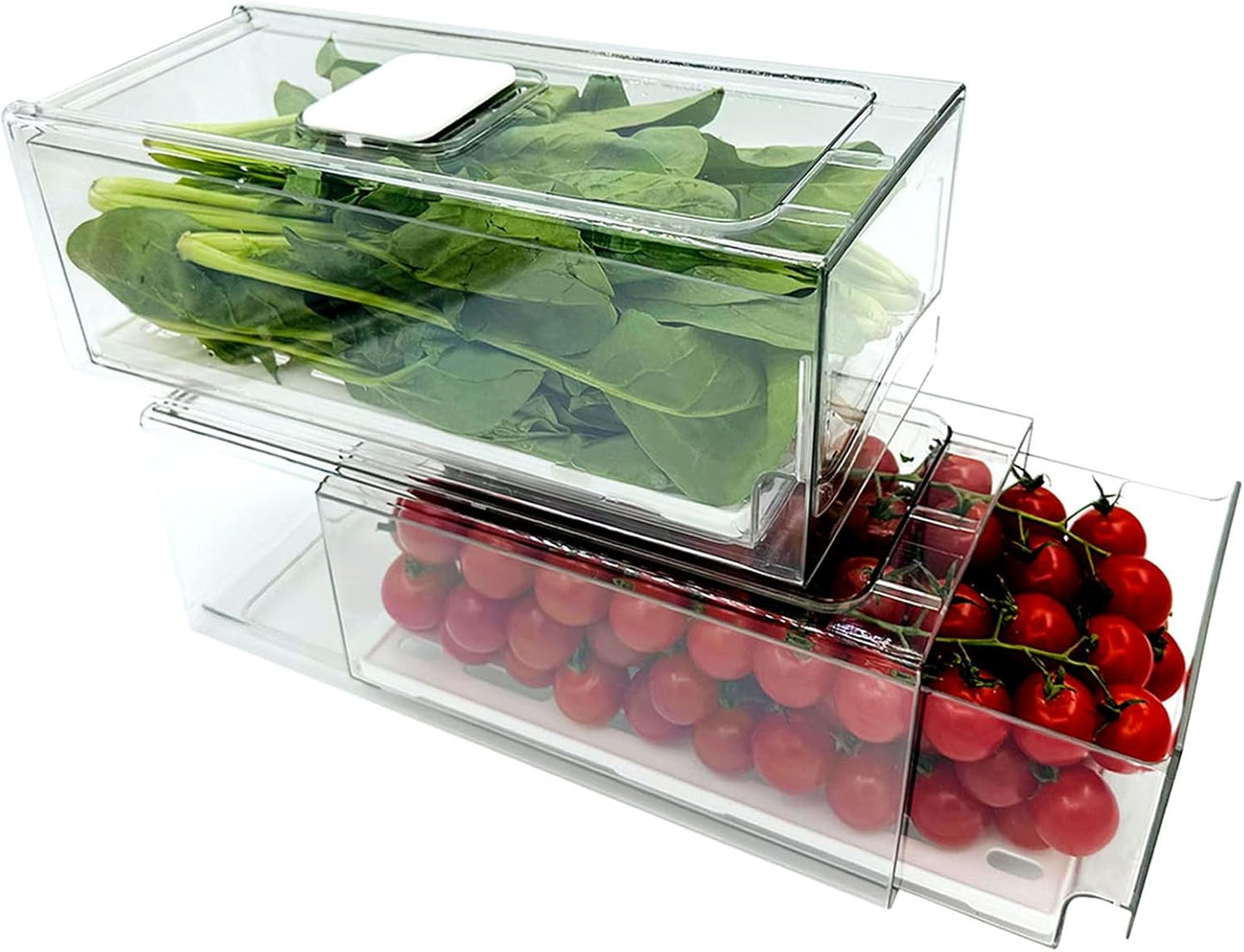 Refrigerator Organizers and Storage Drawer, Stackable Fruit Storage Containers for Fridge, Reusable Fridge Organizer fit for Kitchen Refrigerator and Restaurant Freezer (2 Drawers, Large)