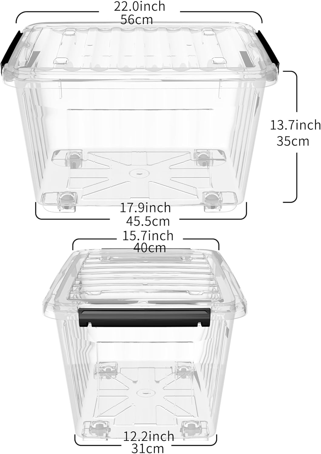 Cetomo 60Qt*6 Plastic Storage Bins, Storage Box, 6 Pack, Organizing Container with Wheels, Durable Lids and Secure Latching Buckles, Stackable and Nestable, Clear with Black Buckle