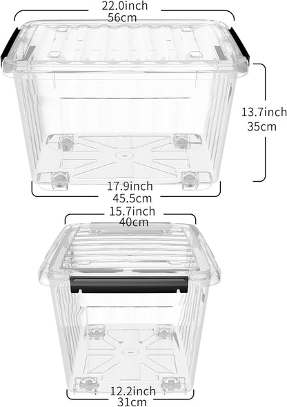 Cetomo 60Qt*6 Plastic Storage Bins, Storage Box, 6 Pack, Organizing Container with Wheels, Durable Lids and Secure Latching Buckles, Stackable and Nestable, Clear with Black Buckle