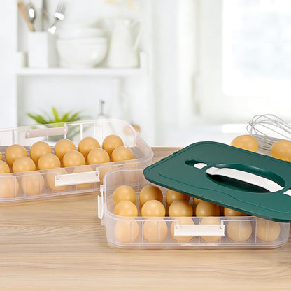 BTSKY Deviled Egg Platter with Lid, 3-Layer 54 Slots Deviled Eggs Carrier, Clear Portable Egg Holder for Fridge Reusable Deviled Eggs Tray Carton Box for Easter and Party Favor (3-Layer, Orange)