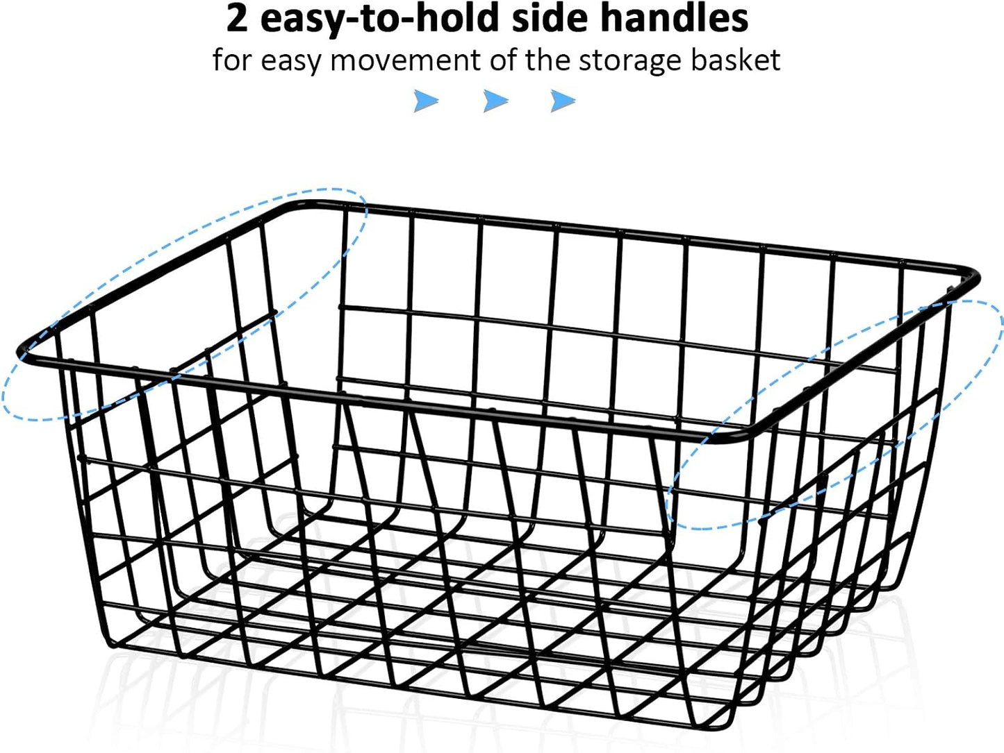 Metal Wire Baskets, Dveda 6 Pack 11.02" x 8.7" x 4.7" Durable Metal Storage Basket, Black Wire Basket with Handles for Cabinets, Pantry Storage, Bathroom, Shelf Organizing