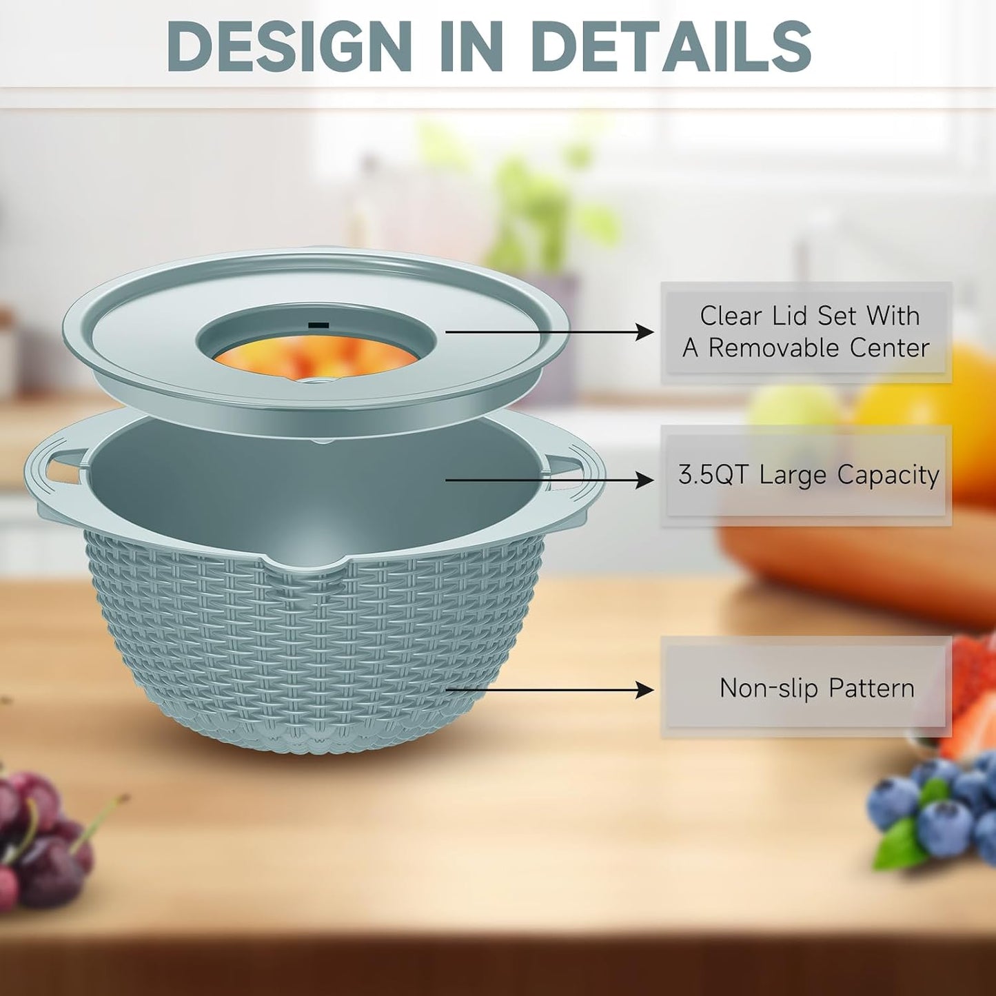 4-1 Colander with Bowl & Spoons Set - Rotatable Colander for kitchen with New Upgraded Graters, Food Strainer(Patented) for Pasta, Fruits, Vegetables, Funny Presents for Women, Beige