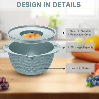 4-1 Colander with Bowl & Spoons Set - Rotatable Colander for kitchen with New Upgraded Graters, Food Strainer(Patented) for Pasta, Fruits, Vegetables, Funny Presents for Women, Beige