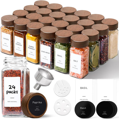 ComSaf 6PCS (1.1Qt/0.5Qt) Glass Pantry Storage Container with Acacia Wood Lid, Airtight Glass Canister with Stacked Design for Orderly Organizing, Glass Jar Organizing Dry Goods in Pantry & Cabinet