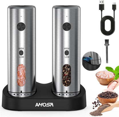 Electric Salt and Pepper Grinder Set, 2 in 1 Dual Bins USB Rechargeable