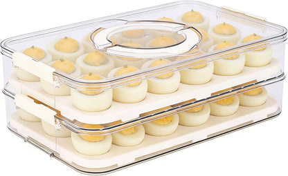 3Tier Deviled Egg Containers with Lid,Plastic Egg Container for Refrigerator with Handle,Deviled Egg Carrier for 72 Eggs,Kitchen,Festival Party, Stackable Egg Holder for Fridge (White)
