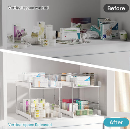 Vtopmart 4 Pack Bathroom Under Sink Organizers Organizer, 2 Tier Clear Pull-Out Organization (S-Standard)