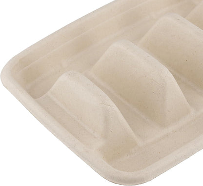 FUNSUEI 100 Pack Disposable Taco Holders with 3 Dividers, Compostable Paper Taco Plates, Party Serving Set for Taco Night, Tuesday Decorations
