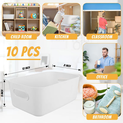Zopeal Plastic Storage Bins 10 Pcs White Pantry Organizer Bins Small Baskets Storage Containers for Home Kitchen (10 x 7 x 6 Inch)