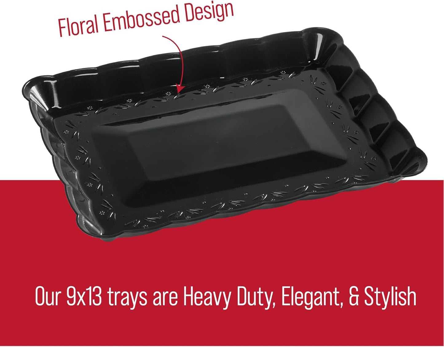Plasticpro Plastic Serving Trays - Serving Platters Rectangle 9X13 Disposable Party Dish 4 Black Trays