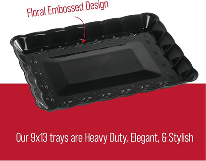 Plasticpro Plastic Serving Trays - Serving Platters Rectangle 9X13 Disposable Party Dish 4 Black Trays