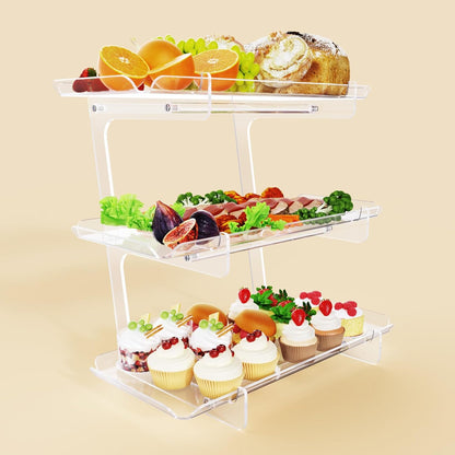 Bakzon 3 Piece Cupcake Stand, Acrylic Dessert Table Display Set, Clear Square Serving Trays for Birthday, Wedding, Baby Shower